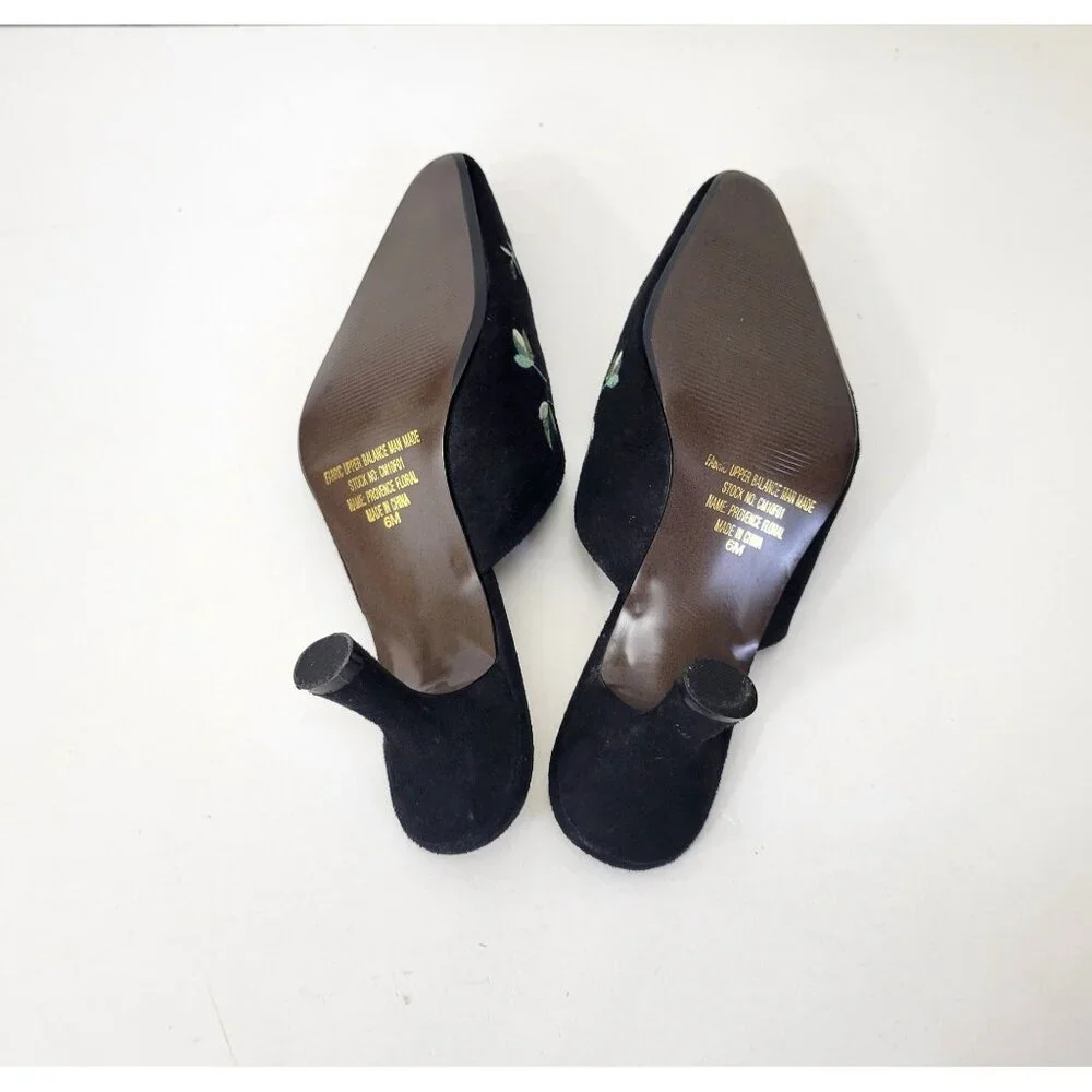 Claire Murray Provence Floral Embroidered Floral Black Mules Heels Women's Shoe - Picture 6 of 7